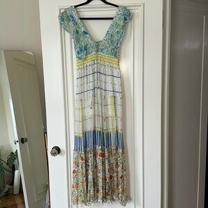 Hermant and Nandita Stripe Dot Floral Vneck Maxi Dress Size Small